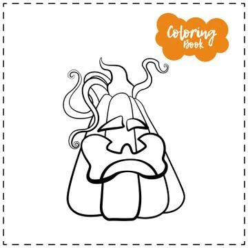 Vector outline illustration of a pumpkin lantern for Halloween with emotion o Stock Illustration