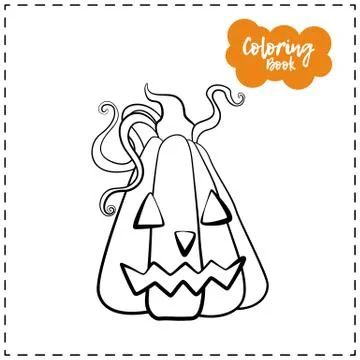 Vector outline illustration of a pumpkin lantern for Halloween with emotion o Stock Illustration