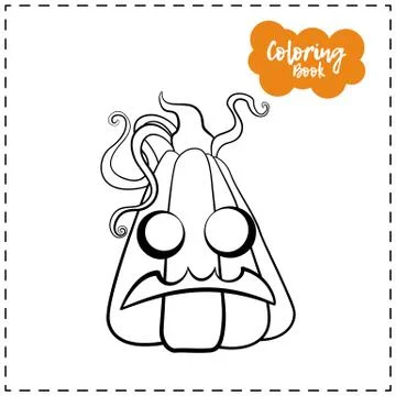 Vector outline illustration of a pumpkin lantern for Halloween with emotion o イラスト素材