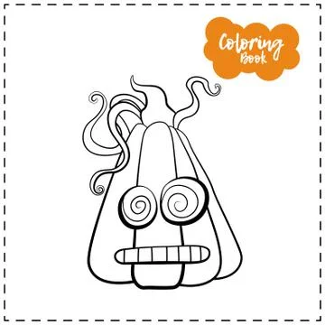 Vector outline illustration of a pumpkin lantern for Halloween with emotion o Stock Illustration