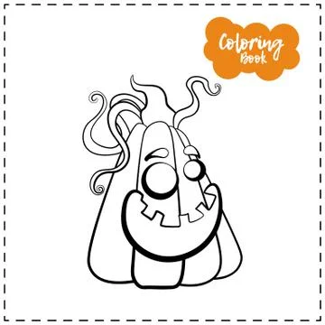 Vector outline illustration of a pumpkin lantern for Halloween with emotion o Stock Illustration