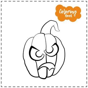 Vector outline illustration of a pumpkin lantern for Halloween with emotion o Stock Illustration