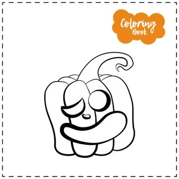 Vector outline illustration of a pumpkin lantern for Halloween with emotion o Stock Illustration