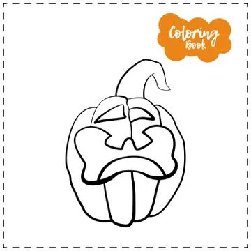 Vector outline illustration of a pumpkin lantern for Halloween with emotion o Stock Illustration
