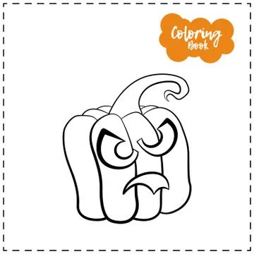 Vector outline illustration of a pumpkin lantern for Halloween with emotion o Stock Illustration