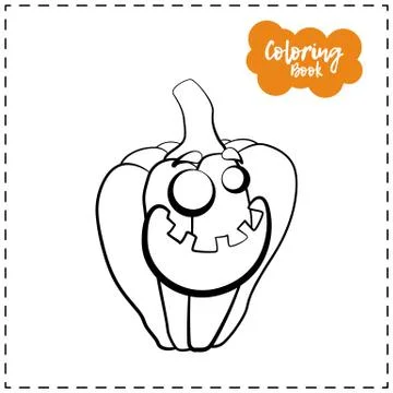 Vector outline illustration of a pumpkin lantern for Halloween with emotion o Stock Illustration