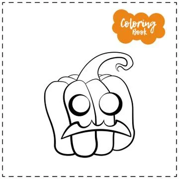 Vector outline illustration of a pumpkin lantern for Halloween with emotion o Stock Illustration