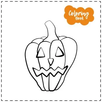 Vector outline illustration of a pumpkin lantern for Halloween with emotion o Stock Illustration