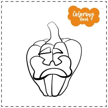 Vector outline illustration of a pumpkin lantern for Halloween with emotion o Stock Illustration