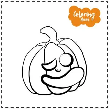 Vector outline illustration of a pumpkin lantern for Halloween with emotion o Stock Illustration