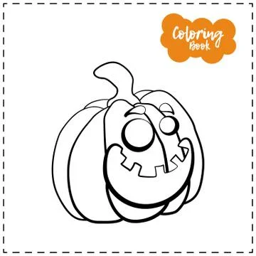 Vector outline illustration of a pumpkin lantern for Halloween with emotion o イラスト素材