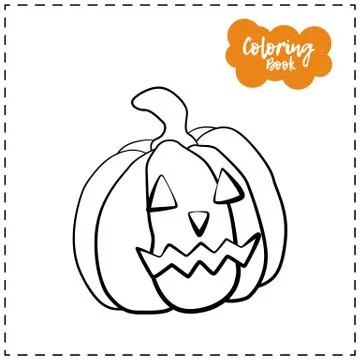 Vector outline illustration of a pumpkin lantern for Halloween with emotion o イラスト素材