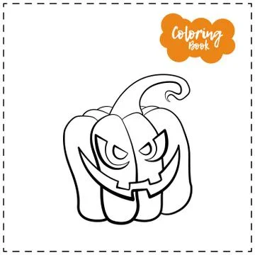 Vector outline illustration of a pumpkin lantern for Halloween with emotion o Stock Illustration