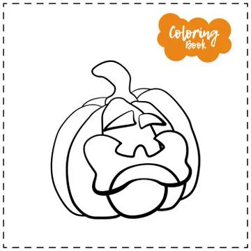 Vector outline illustration of a pumpkin lantern for Halloween with emotion o Stock Illustration