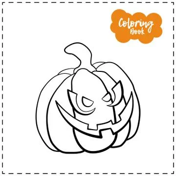 Vector outline illustration of a pumpkin lantern for Halloween with emotion o イラスト素材