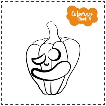 Vector outline illustration of a pumpkin lantern for Halloween with emotion o Stock Illustration