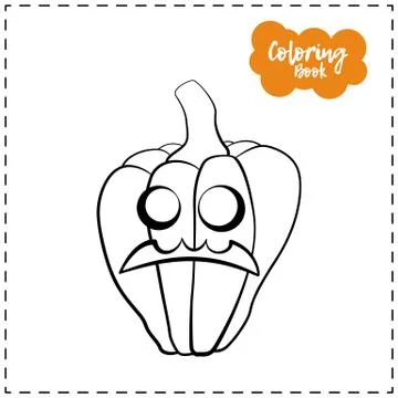Vector outline illustration of a pumpkin lantern for Halloween with emotion o イラスト素材