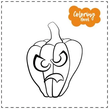 Vector outline illustration of a pumpkin lantern for Halloween with emotion o イラスト素材