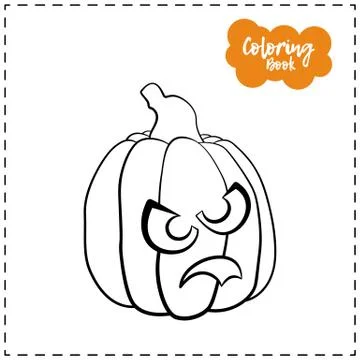 Vector outline illustration of a pumpkin lantern for Halloween with emotion o Stock Illustration