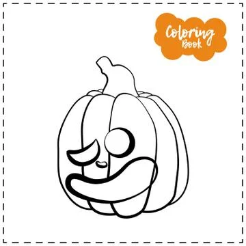 Vector outline illustration of a pumpkin lantern for Halloween with emotion o Stock Illustration