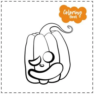 Vector outline illustration of a pumpkin lantern for Halloween with emotion o イラスト素材