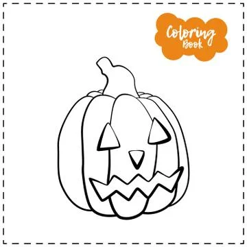Vector outline illustration of a pumpkin lantern for Halloween with emotion o イラスト素材