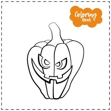 Vector outline illustration of a pumpkin lantern for Halloween with emotion o Stock Illustration