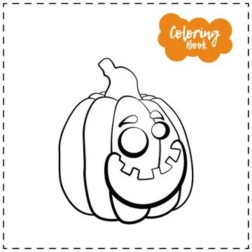 Vector outline illustration of a pumpkin lantern for Halloween with emotion o イラスト素材