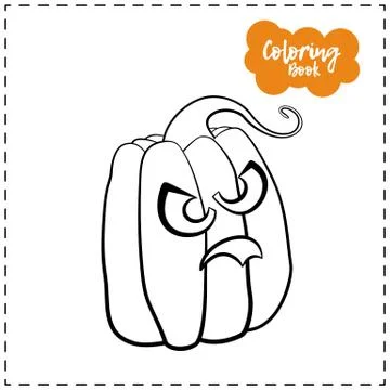 Vector outline illustration of a pumpkin lantern for Halloween with emotion o Stock Illustration