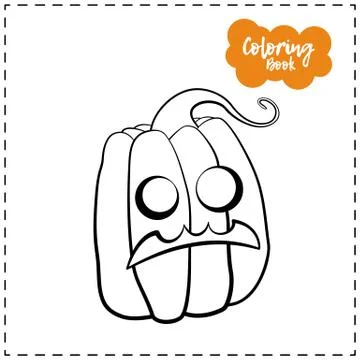 Vector outline illustration of a pumpkin lantern for Halloween with emotion o イラスト素材