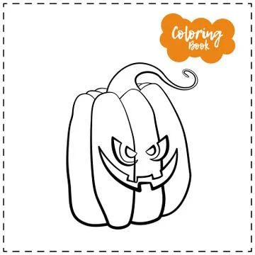 Vector outline illustration of a pumpkin lantern for Halloween with emotion o イラスト素材
