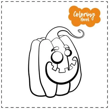 Vector outline illustration of a pumpkin lantern for Halloween with emotion o Stock Illustration