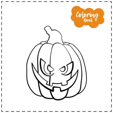 Vector outline illustration of a pumpkin lantern for Halloween with emotion o Stock Illustration