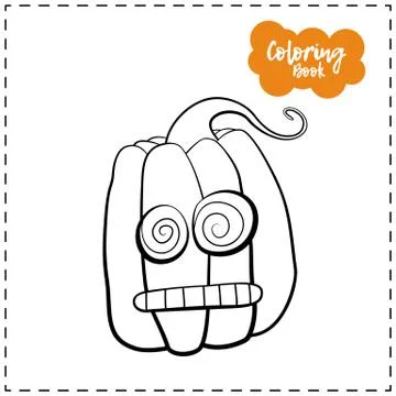 Vector outline illustration of a pumpkin lantern for Halloween with emotion o Stock Illustration