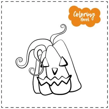 Vector outline illustration of a pumpkin lantern for Halloween with emotion o Stock Illustration