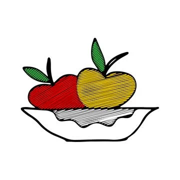 Vector outline illustration of two fresh apples with leaves isolated on a pla Stock Illustration