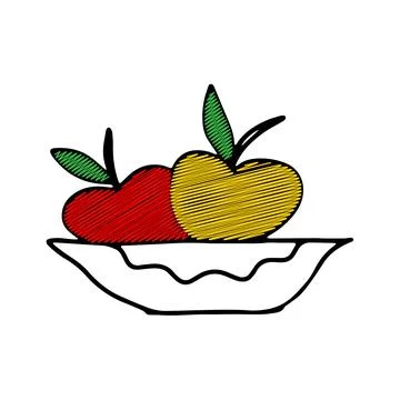 Vector outline illustration of two fresh apples with leaves isolated on a pla Stock Illustration