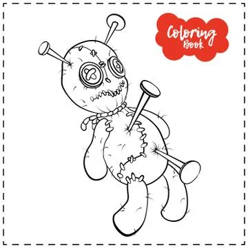 Vector outline illustration of a voodoo doll for Halloween on a white backgro Stock Illustration