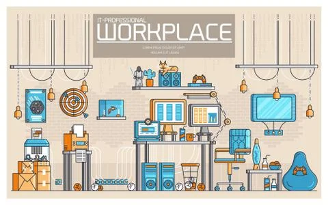 Vector outline it geeks people icons illustrations. Flat thin line office Stockillustratie