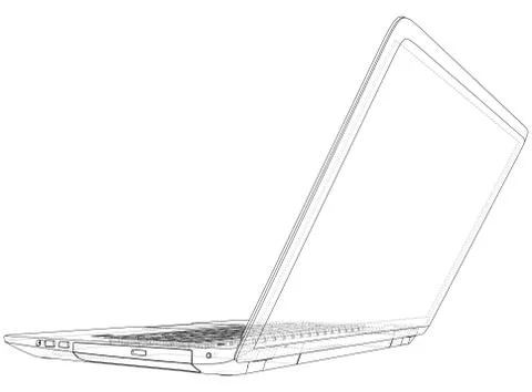 Vector outline of laptop computer. Created illustration of 3d. Stock Illustration