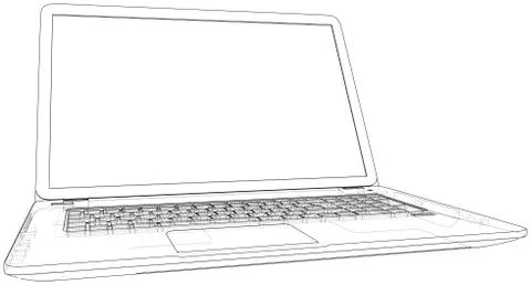 Vector outline of laptop computer. Created illustration of 3d. Illustrazione stock