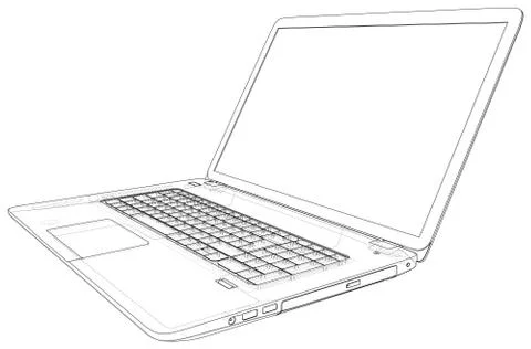 Vector outline of laptop computer. Created illustration of 3d. Stock Illustration