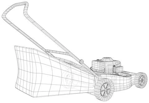 Vector outline Lawn mower. Wire-frame vector equipment for garden. EPS10 format Illustrazione stock