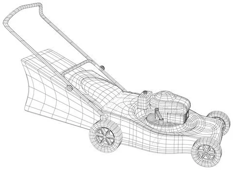 Vector outline Lawn mower. Wire-frame vector equipment for garden. EPS10 format Stock Illustration