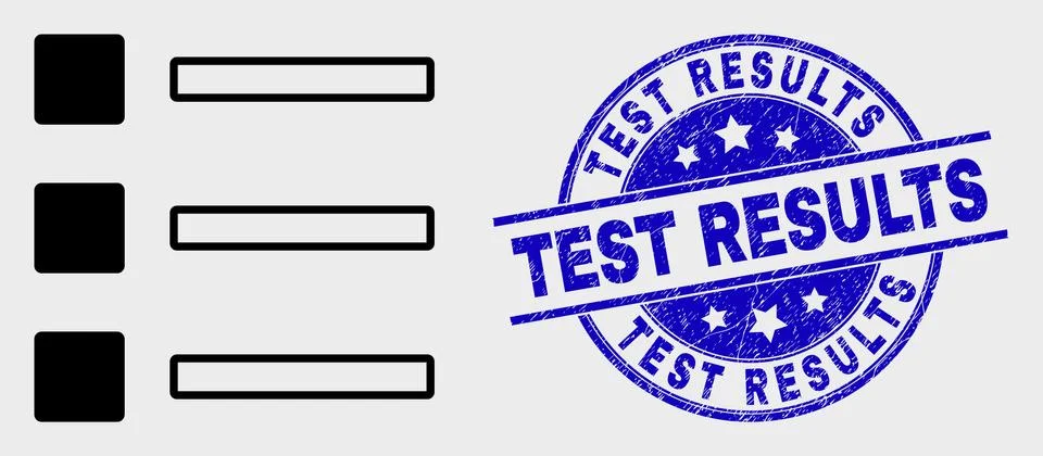 Vector Outline List Items Icon and Grunge Test Results Seal 스톡 일러스트