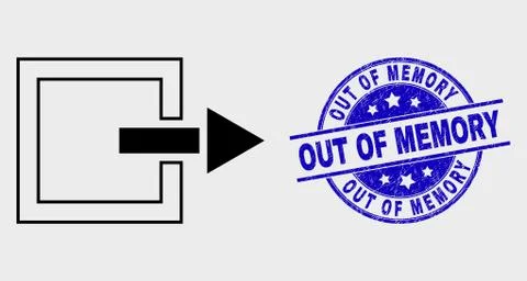 Vector Outline Log Out Icon and Scratched Out of Memory Stamp 스톡 일러스트