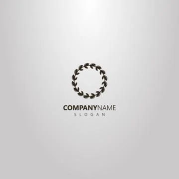 Vector outline logo of circle antique laurel wreath Stock Illustration