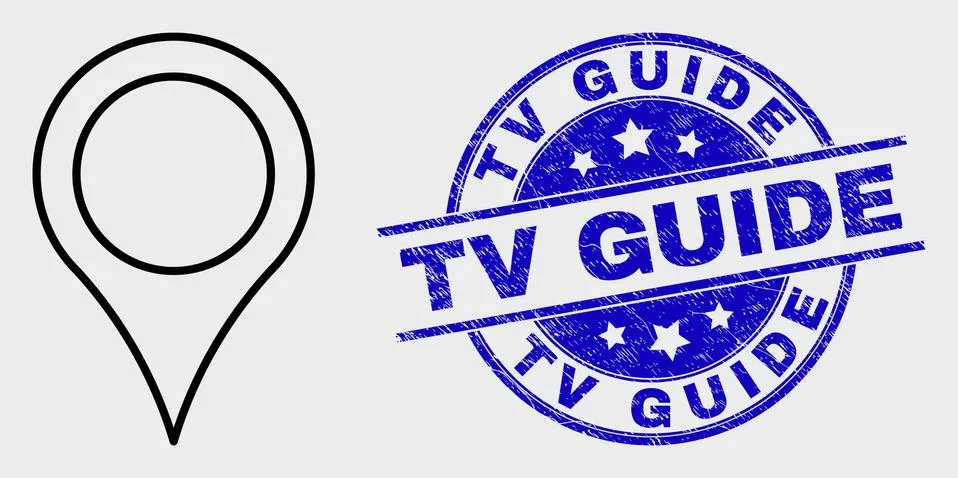 Vector Outline Map Pointer Icon and Distress TV Guide Stamp Seal Stock Illustration