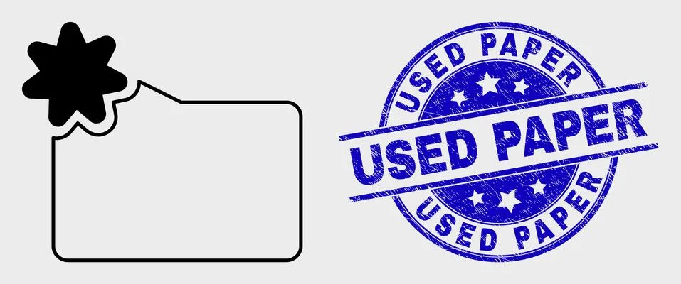 Vector Outline New Folder Icon and Scratched Used Paper Seal Stock Illustration