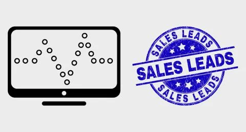 Vector Outline Online Dotted Chart Icon and Distress Sales Leads Watermark Stock Illustration